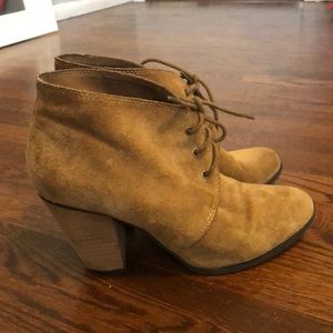 BCBGeneration Tan Lace Up Heeled Booties, 10